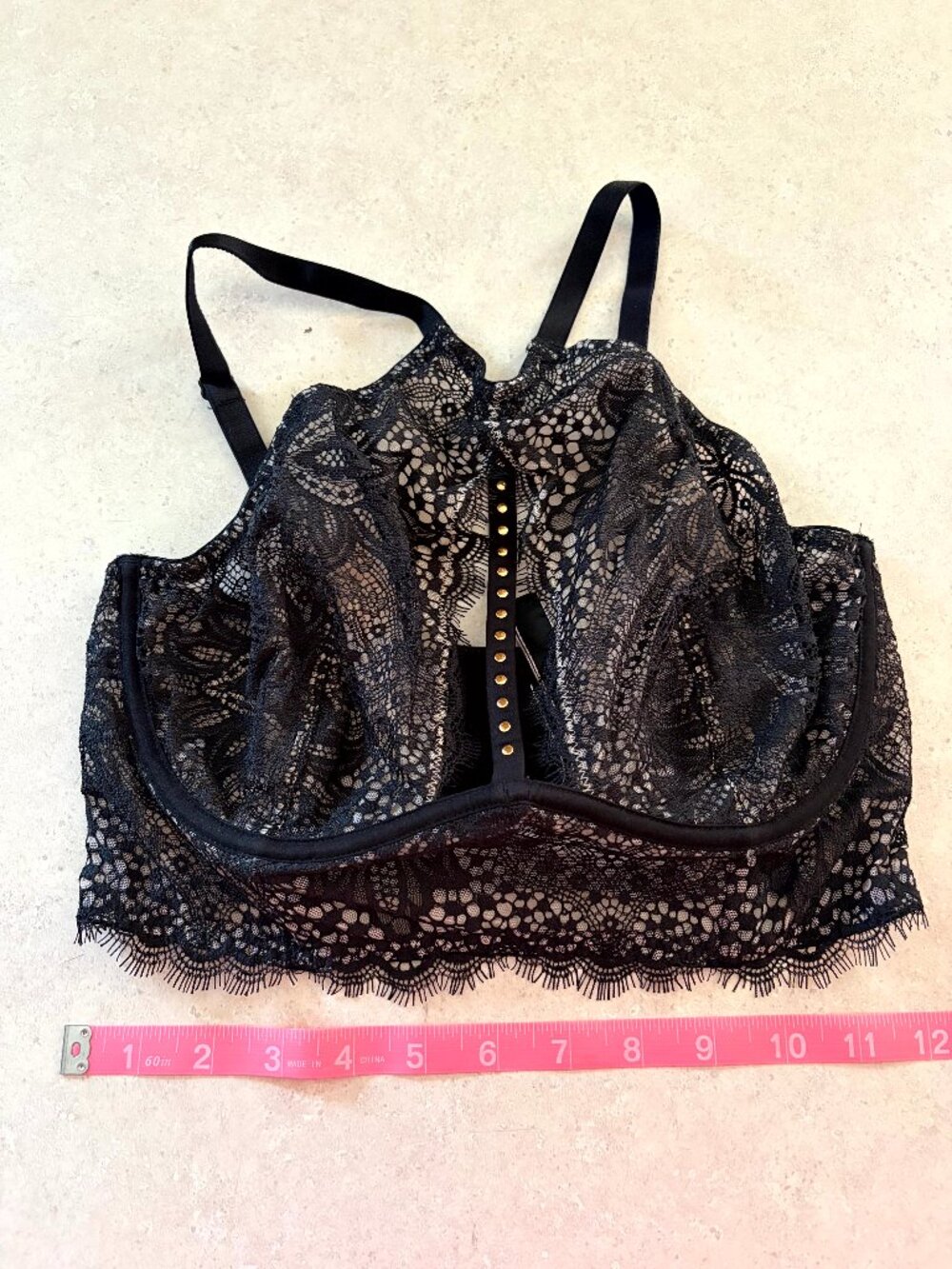 Victoria’s Secret Very Sexy 34D Black Lace High-Neck Unlined Plunge Bra